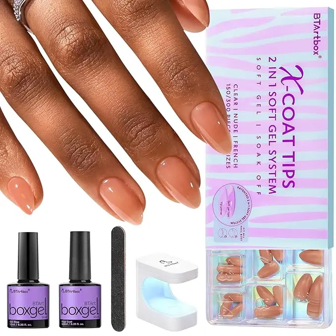 150pcs Extra Short Fake Nails Almond with Gel Nail Glue Top Coat Nail Extension Kit 21-26
