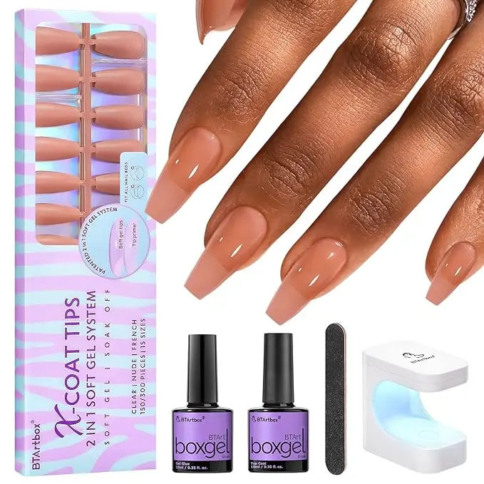 150pcs Extra Short Fake Nails COFFIN with Gel Nail Glue Top Coat Nail Extension Kit 21-26
