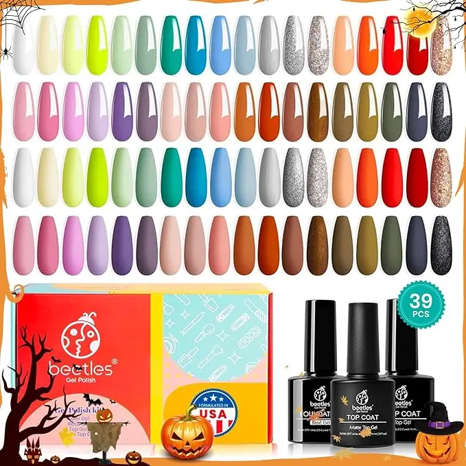 Beetles Gel Nail Polish Kit 39Pcs 36 Colors with 3pcs Base/Top Coat,White Green Pink Red Blue Purple Brown Gray Nail Art Gifts for Women UV Led Nail Lamp Gel Nail Kit