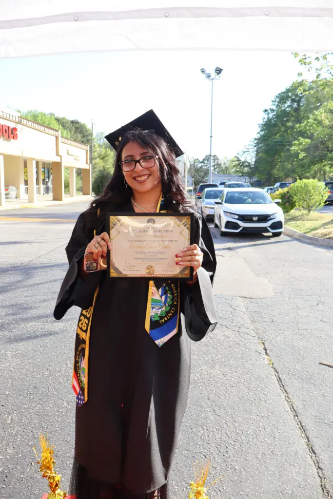 Andrea at beauty school graduation Raleigh NC at 5T Beauty Academy
