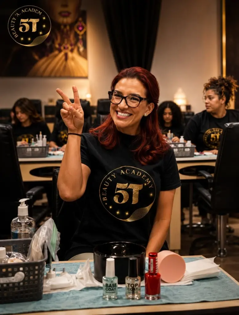 Beauty school students preparing for state board licensing exams during professional training at 5T Beauty Academy.